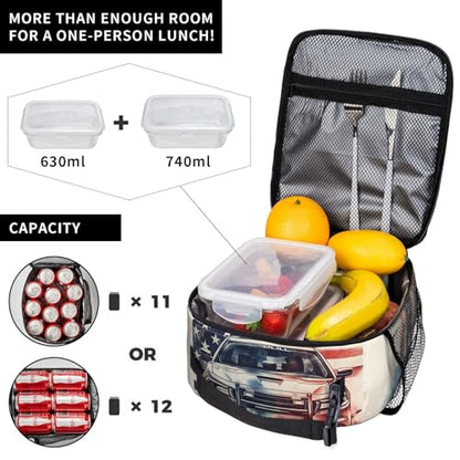 Insulated Lunch Box for Kids Boys Girls, Reusable Lunch Bag for School, Office, Work, Picnic, Travel, American Flag and Police Car Lunch Box - color: lunch box 91