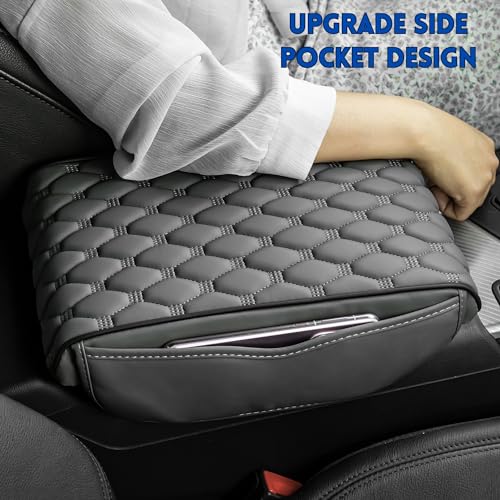 Car Armrest Cushion Pad Auto Center Console Cover with Storage Bag Memory Foam Arm Rest Console Pad Leather Universal Fit for Most Vehicles (Thick Pad, Grey) - color: Grey
