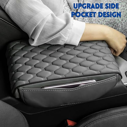 Car Armrest Cushion Pad Auto Center Console Cover with Storage Bag Memory Foam Arm Rest Console Pad Leather Universal Fit for Most Vehicles (Thick Pad, Grey) - color: Grey