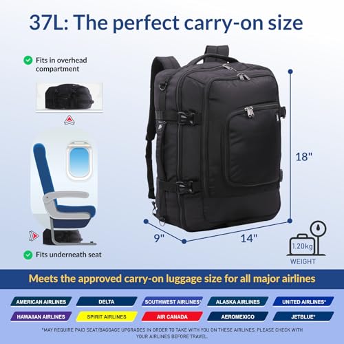 Aerolite AA & Delta Airlines Travel Backpack for Adults - Maximium Size Personal Item Backpack 18”x14”x9” with YKK Zippers | Lightweight & Eco Friendly Shoulder Backpack with USB Charging Port - size: 18x14x9" AA/Delta