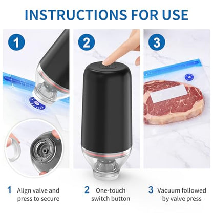 Handheld Vacuum Sealer, Sous Vide Vacuum Pump, Rechargeable Hand Held Vacuum Sealer for Food Storage, Camping, Sous Vide, Reusable Vacuum Bags Compatibility, Black(Pump Only) - color: Black