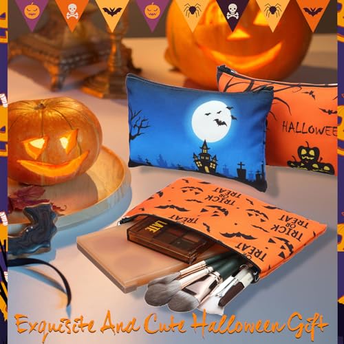 Eccliy 20 Pcs Halloween Makeup Bag Scary Ghost Bat Skull Cosmetic Bag Canvas Gifts for Girls Toiletry Pouch with Zipper for Women Team Party - size: 8 x 5 Inch, style: Ghost
