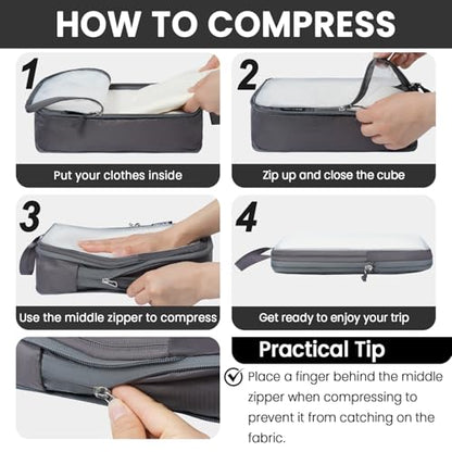 BAGAIL 6 Set Ultralight Compression Packing Cubes Packing Organizer for Travel Accessories Luggage Suitcase Backpack - color: DarkGrey70D, style: Mesh Pattern