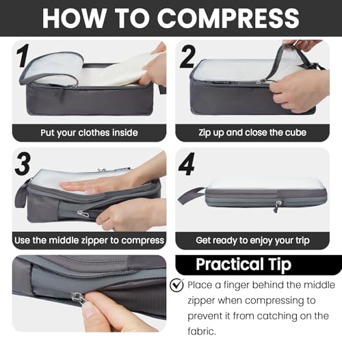 BAGAIL 6 Set Ultralight Compression Packing Cubes Packing Organizer for Travel Accessories Luggage Suitcase Backpack - color: DarkGrey70D, style: Mesh Pattern