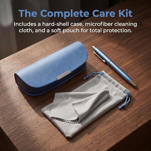 Glasses Case hard shell,3-in-1 Sunglasses Case & Eyeglass Case with Cleaning Cloth & Storage Pouch - color: Sky Blue