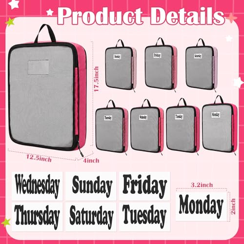 7 Pcs Packing Cubes for Travel Days of Week Compression Packing Cube with Labels Organizers Luggage Storage Bag(Pink,Large) - color: Pink