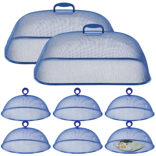 Hicarer 8 Pcs Metal Mesh Screen Food Cover for Outdoors Set Including Extra Large 18.5 in Mesh Food Tents and 11 in Large Dome Picnic Covers to Keep Bugs Away (Blue) - color: Blue