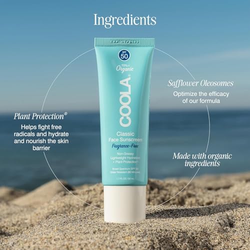 COOLA Organic Face Sunscreen SPF 50 Sunblock Lotion, Dermatologist Tested Skin Care for Daily Protection, Vegan and Gluten Free, Fragrance Free - size: 1.7 Fl Oz (Pack of 1)
