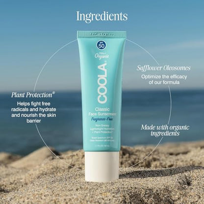 COOLA Organic Face Sunscreen SPF 50 Sunblock Lotion, Dermatologist Tested Skin Care for Daily Protection, Vegan and Gluten Free, Fragrance Free - size: 1.7 Fl Oz (Pack of 1)