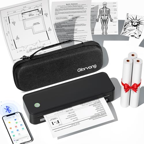 Gloryang Inkless Portable Printer for Travel, Wireless Thermal Printer Supports 8.5 x 11 Inch Thermal Paper, Bluetooth Machine Includes Carry Case and 3 Rolls of Paper Kit, Black - color: Black