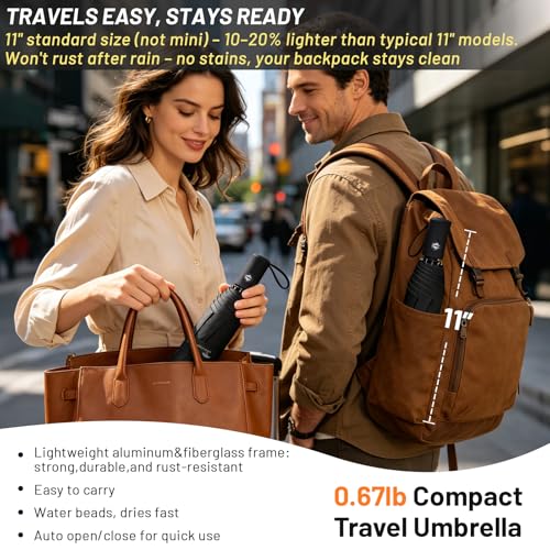 SY COMPACT Travel Umbrella - Windproof Automatic Compact Umbrella for Rain, Lightest 8-Rib, Small, Strong & Portable, Durable Grip, Fits Backpack & Car, Factory Direct (UV Available) - color: Grey