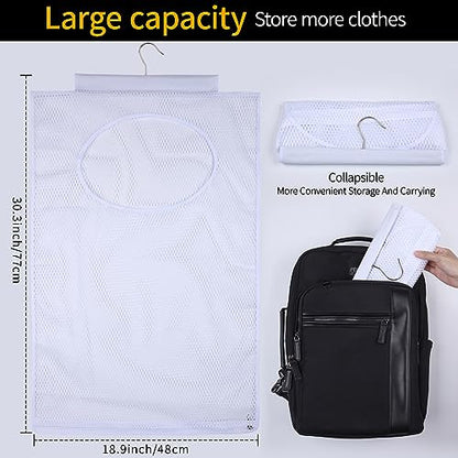 Breathable Mesh Laundry Hamper, Bringing Hooks Foldable Hanging Shower Caddy, Fast Drying Portable Space Saving Storage Bag, Applied to College Dorm Rooms, Gym, Swimming and RV Travel (White) - color: White
