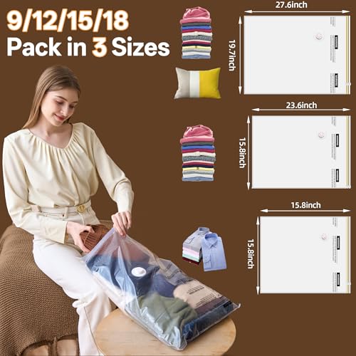 12 Pack Vacuum Seal Bags with Rechargeable Wireless Pump Set, Space Saver Bags Compression Packing Bag for Travel Clothing Clothes - size: 12 Bags + Cordless Pump