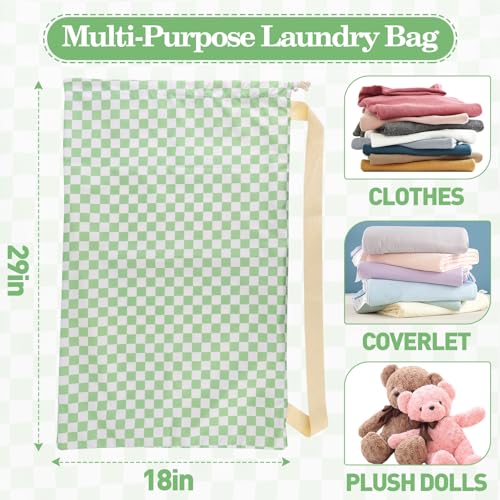 Laundry Bag, Dirty Backpack Laundry Bag For College Travel Laundromat Apartment, With Handles 29" X 18" (Green White Checkered) - color: Green White Checkered