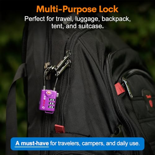 Forge TSA Approved Luggage Locks, Re-settable Combination with Alloy Body (Dark Purple 4 Locks) - color: Purple4PK
