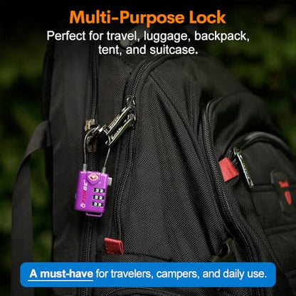 Forge TSA Approved Luggage Locks, Re-settable Combination with Alloy Body (Dark Purple 4 Locks) - color: Purple4PK