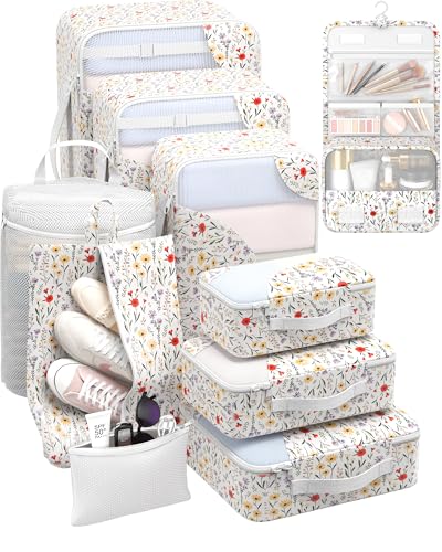 10 Set Packing Cubes for Travel, Gifts for Women Mom,Anti-Tearing Suitcase Organizer,OlarHike Vacation Essentials & Accessories for Cruise Ship - color: 02 Flower