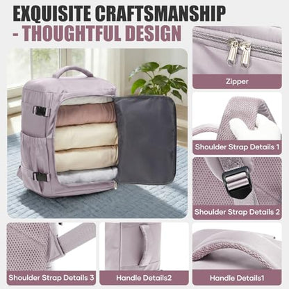 suwasp Travel Backpack for Women Men,Ryanair Backpack 40x30x20CM Airline Approved Personal Item Travel Bag, Carry On Backpack Fits 14 Inch Laptop, 180° Opening, Fits Flight Underseat, Light Purple - color: Light Purple