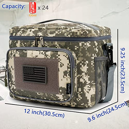 FlowFly Tactical Lunch Bag Large Insulated Lunch Box Cooler Tote for Men, Women with MOLLE/PALS Webbing (Digital#Camo, Large) - color: Digital#Camo, size: Large