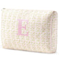 HBselect Initial Quilted Makeup Bag, Pink Cosmetic Travel Toiletry Bag, Flowers Coquette Zipper Make Up Pouch Organizer Teen Girl Gift Trendy Stuff E - color: 1Pc Medium Pinkflower, style: E