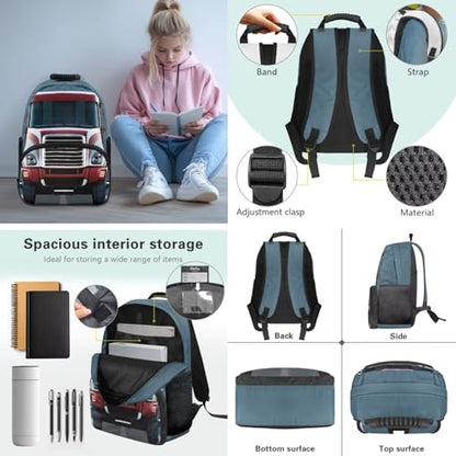 3 Pcs School Backpack for Kids Girls,Red Truck Bookbag Elementary School Daypack with Insulated Lunch Box Pen Case Set,for Teen Children Students,Back to School Supplies - color: Red Truck