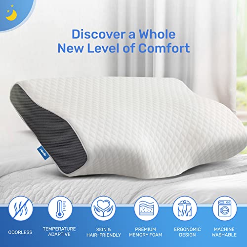 Derila Cervical Neck Pillow for Sleeping - Support Pillow for Back, Stomach, Side Sleeper Contour Memory Foam Pillows for Shoulder Relief, for Women 19.7" x 11.8" x 3.9"