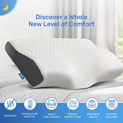 Derila Cervical Neck Pillow for Sleeping - Support Pillow for Back, Stomach, Side Sleeper Contour Memory Foam Pillows for Shoulder Relief, for Women 19.7" x 11.8" x 3.9"