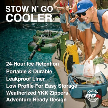 AO Coolers Stow-N-Go Canvas Soft-Sided Cooler, Low Profile and Leak Proof, Insulated for 24-Hour Cold - color: Ocean Blue, Canvas