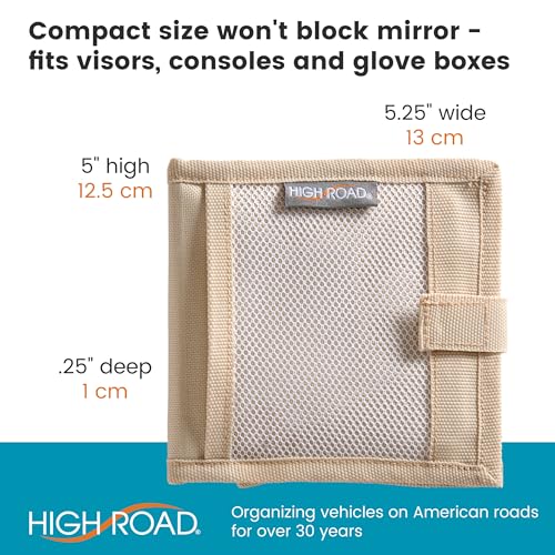 High Road Car Registration and Insurance Card Holder for Sun Visor, Glove Box or Console with 2 Clear Hidden Car Document Pockets and Front Card Pocket - color: Tan