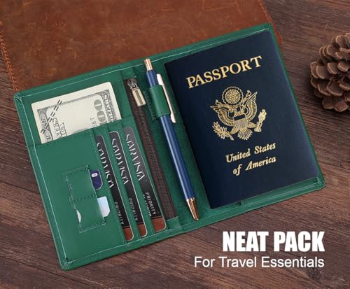 STAR VISTA Phoenix Leather Passport Holder, Calfskin Travel Wallet - RFID Blocking, ID Window, Zipper Pocket, Pen & Notebook Included, Mint - color: Mint Calfskin