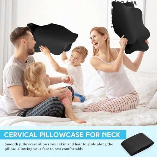 Hahafelt Cooling Cervical Neck Pillowcase Cover (Only Pillow Case) Ergonomic Pillowcase with Zipper Breathable Contour Pillow Cover for Side Back Stomach Sleepers(Black,Standard Size) - color: Black, size: Standard
