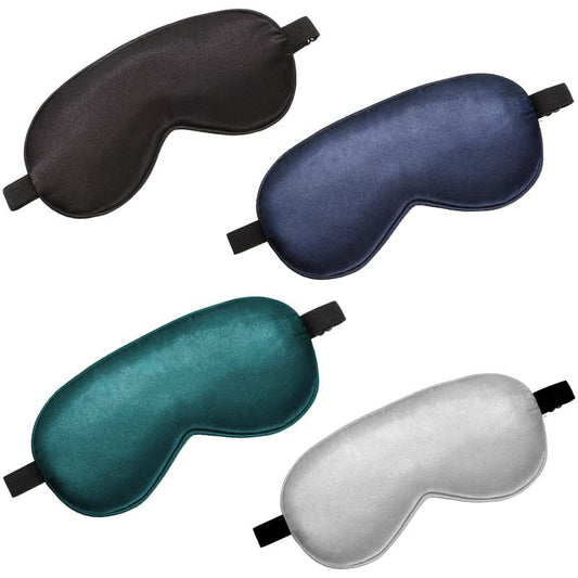 BBTO 4 Pcs Silk Sleep Eye Masks Smooth Soft Satin Eye Covers with Adjustable Strap Blindfold for Sleeping Blocking Out Lights Travel Relaxation(Black, Navy Blue, Dark Green, Gray) - color: Black, Navy Blue, Dark Green, Gray