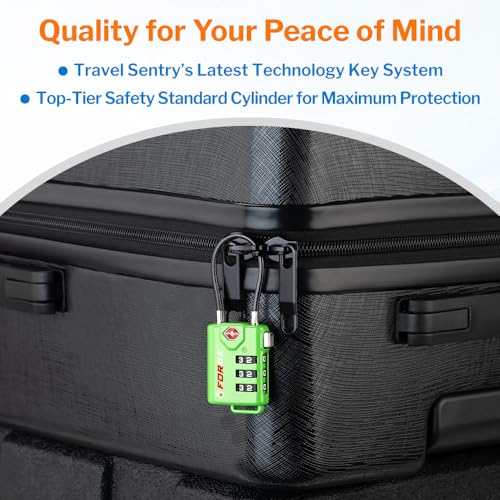 Forge TSA Approved Luggage Locks, Re-settable Combination with Alloy Body(Green 2 Locks) - color: Green 2 PK