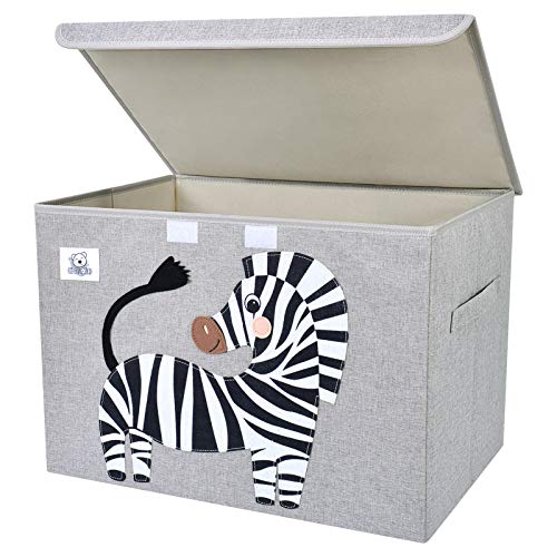 Foldable Large Kids Toy Chest with Flip-Top Lid, Collapsible Fabric Animal Toy Storage Organizer/Bin/Box/Basket/Trunk for Toddler, Children and Baby Nursery (Zebra) - color: Zebra