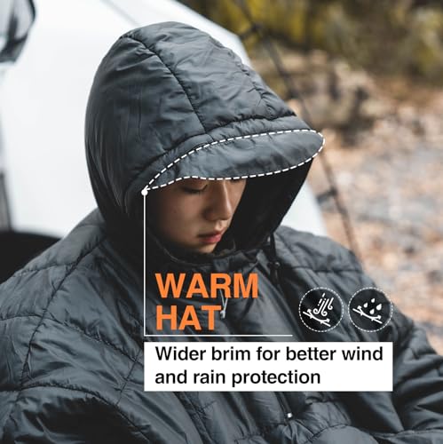 ONETIGRIS Camping Blanket Poncho with with Recycled Synthetic Insulation,Wearable Hoodie Blanket | Ultralight Water-Resistant Warm Camping Blanket for Outdoor, Hiking, Stadium - color: 1pc-black