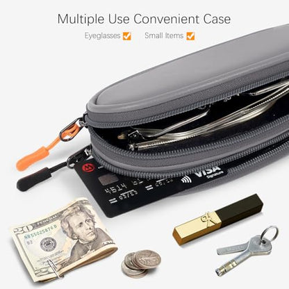 Double Eyeglasses Case Soft Portable Zipper Sunglasses Pouch with Keychain Clip for Men Women - color: Gray Pu