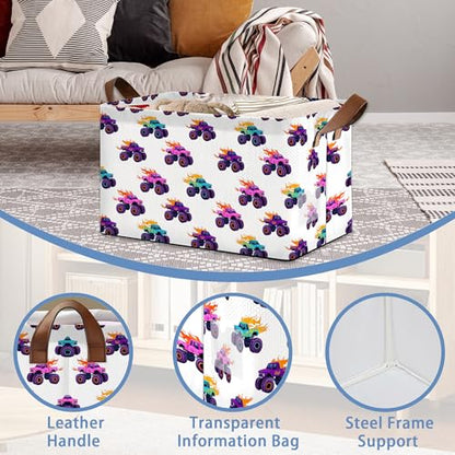 Funny Car Storage Baskets,Foldable Organizer Bin with Handles for Home Living Room Bedroom Closet Box 17x11.5x10Inch - color: Funny Car