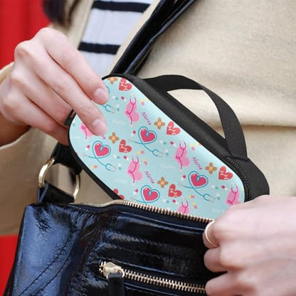 Pink Love Heart Print Diabetic Supplies Storage Bag, Stethoscope Print Portable Glucose Meter Carrying Case for Women Nurse Diabetic Supplies - color: Pink Love Heart Stethoscope