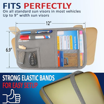 Car Sun Visor Organizer - Auto Document and Small Storage Holder - Pouch for Registration and Insurance - Perfect Minimalist Design (Pack of 1 (Gray)) - size: 1 Pack (Gray)