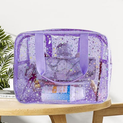 12”X5“X8” Portable 8L Purple Clear Makeup Bag Twinkle Star Toiletry Bag Waterproof Cosmetic Bag With Zipper & Handle for Concert Sports Events Travel Commuting Beach Essential - color: Purple