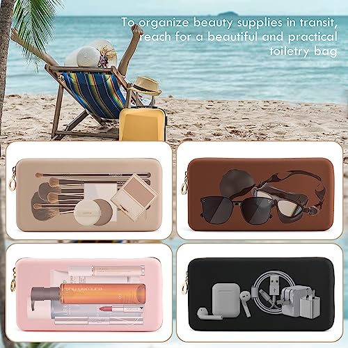 FVION Zipper Makeup Brushes Bag For Travel, Large Silicone Makeup Brush Holder, Make Up Brushes Pouch Case for Makeup Tools - Brown - color: Brown