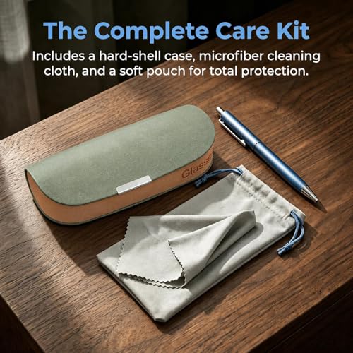 Glasses Case hard shell,3-in-1 Sunglasses Case & Eyeglass Case with Cleaning Cloth & Storage Pouch - color: Sage Green