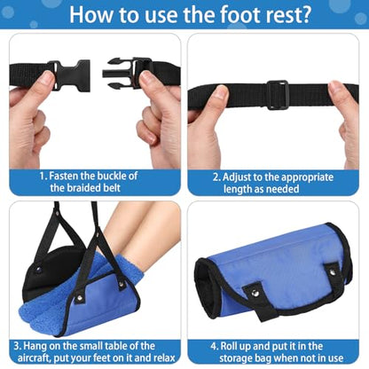 Yerliker Airplane Foot Hammock(Memory Foam) with Earplugs and Eye Mask Travel Necessities Adjustable Airplane Desk Foot Rest for Long Trip Pain and Swelling Relief(Blue) - color: Blue