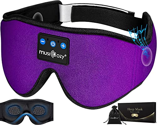 MUSICOZY 3D Bluetooth Sleep Mask with HD Stereo Sound, Wireless Sleep Headphones for Side Sleepers, Music Headband Eye Mask for Sleeping, Relaxation, Travel, Yoga, Cool Gadgets for Women Mom Girls - color: Grape Purple