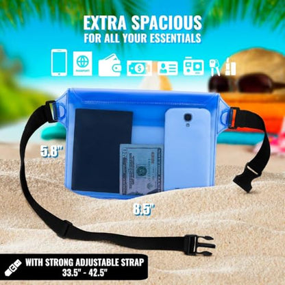 AiRunTech Clear Fanny Pack Waterproof,Beach Cruise Ship Essential Accessories Must Haves,Waterproof Pouch for Phone Passport Wallet Purse with Waist Strap - color: Clear + Blue