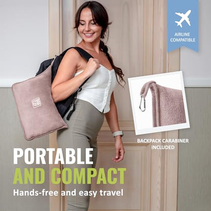 BOACAY Soft & Warm Travel Blanket for Airplane & Car - Long Flight Essential for Women, Men, Kids - Compact Pillow with Luggage Sleeve & Backpack Clip - color: Pink