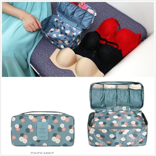 Bra Underwear Storage Bag Portable Multi-Functional Travel Organizers Pouch Case Packing Cube Cosmetic Bag,Blue Flowers - color: Blue Flowers