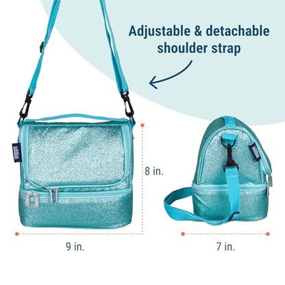 Wildkin Kids Two Compartment Insulated Lunch Bag – Keeps Food Hot or Cold, Easy-Clean Lining, Leak-Resistant & BPA-Free – Boys & Girls, Ideal for School, Travel & Daycare – Blue Glitter - color: Blue Glitter