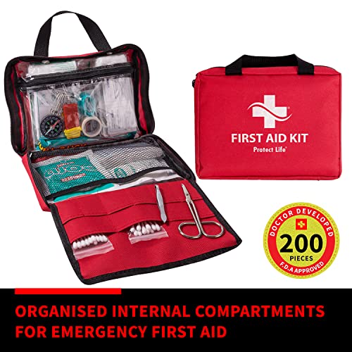Protect Life Business First Aid Kit, Emergency First Aid Kit for Office Setting, Medical Kit Supplies, First Aid Kits for Businesses, School & Commercial Use - 200 Pieces - size: 200 Pieces Kit (Soft Case)