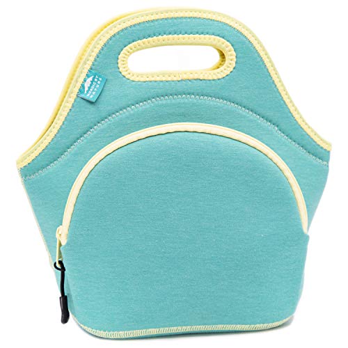 Nordic By Nature Neoprene Lunch Bag for Women & Lunch tote for Kids Insulated Lunch bag Reusable Washable Extra Thick Neoprene & Soft Cotton Feel, Premium Stitching, Outside Pocket, (M) Lagoon - color: Lagoon, size: Medium